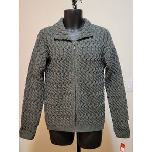 ARANCRAFTS WOMAN'S  GRAY ZIPPER SWEATER CARDIGAN 100% MERINO WOOL SIZE M # 968